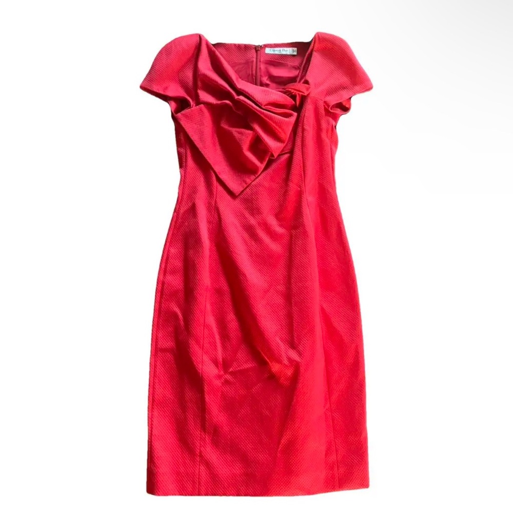 Dior Red Asymmetrical Ruffled Sheath Mini Dress